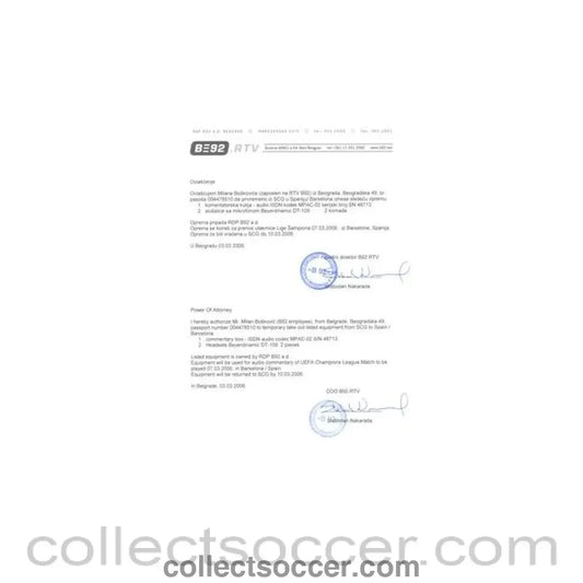 B92 Belgrade radio television and internet broadcaster’s Pwer Of Attorney