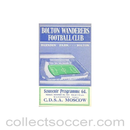 1957 - Bolton Wanderers v C.D.S.A. Moscow official programme 04/11/1957 - Collect Soccer