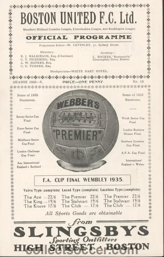 Boston United v Grimsby Town 10/4/1936 Programme - Collect Soccer