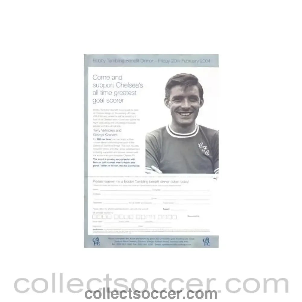Chelsea - Bobby Tambling Benefit Dinner Tickets Booking Form