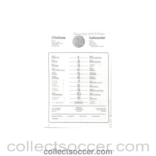 Chelsea v Leicester City official teamsheet - Collect Soccer