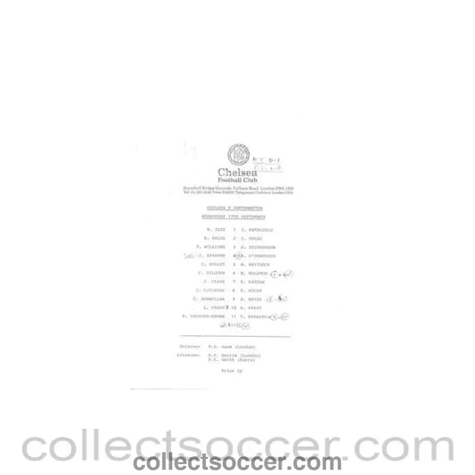 Chelsea v Southampton official teamsheet, unknown season - Collect Soccer