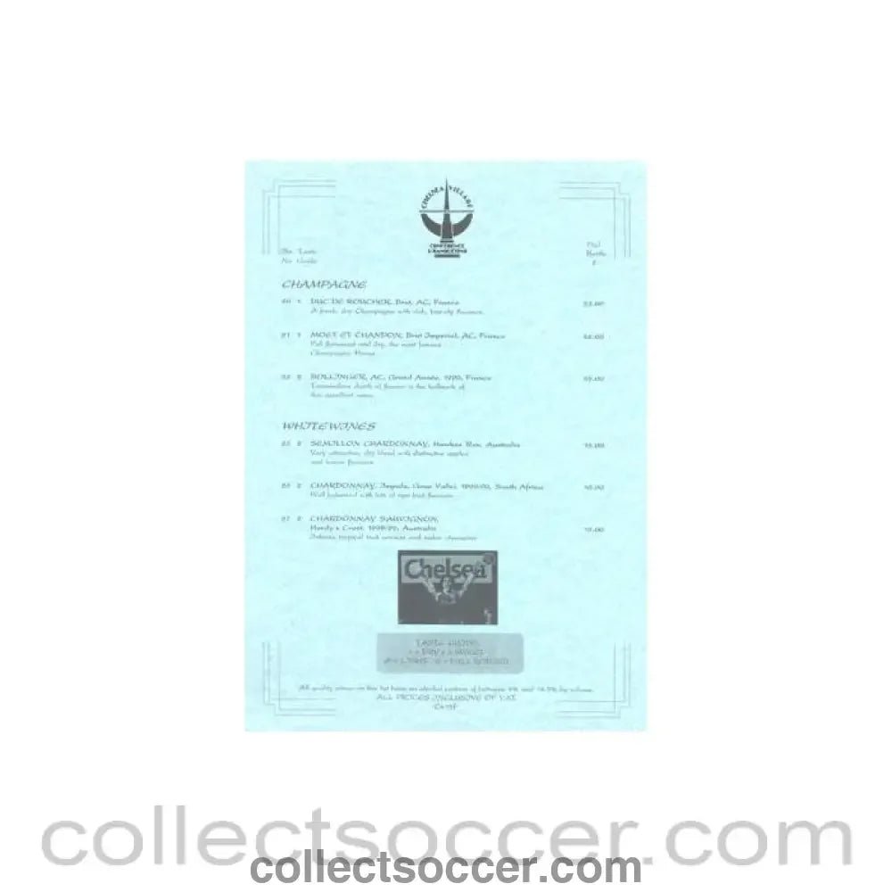 Chelsea Village Conference & Banqueting wine list - Collect Soccer