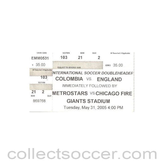 2005 - Colombia v England ticket 31/05/2005 - Collect Soccer