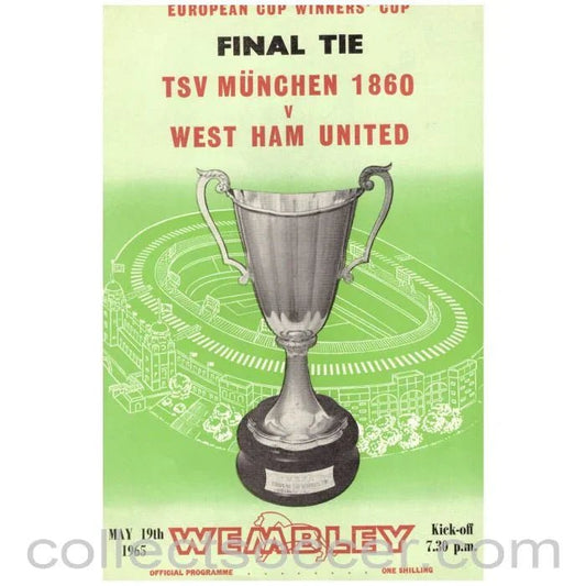 1965 Cup Winners Cup Final Official Programme 1860 Munich v West Ham United - Collect Soccer