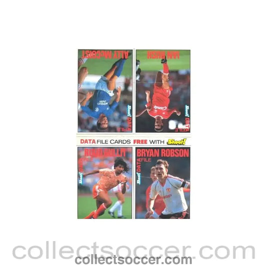 Data File Cards Free with Shoot! - four colour cards with Ruud Gullit Bryan Robson Ian Rush and Ally McCoist