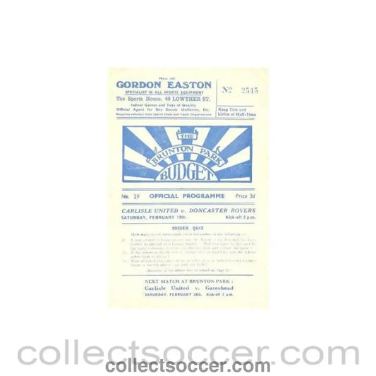 Doncaster Rovers v Carlisle official programme - Collect Soccer
