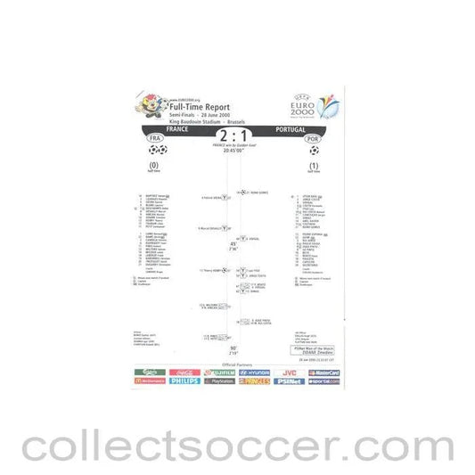 2000 - Euro 2000 - France v Portugal 28/06/2000 Full Time Report - Collect Soccer