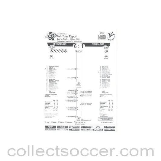 2000 - Euro 2000 - Netherlands v Yugoslavia 25/06/2000 black & white Full Time Report - Collect Soccer