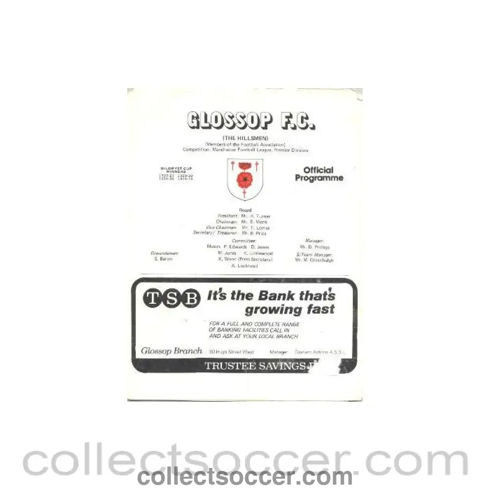 Glossop v Winsford United official programme unknown season F.A. Cup 1st Qualifying Round - Collect Soccer