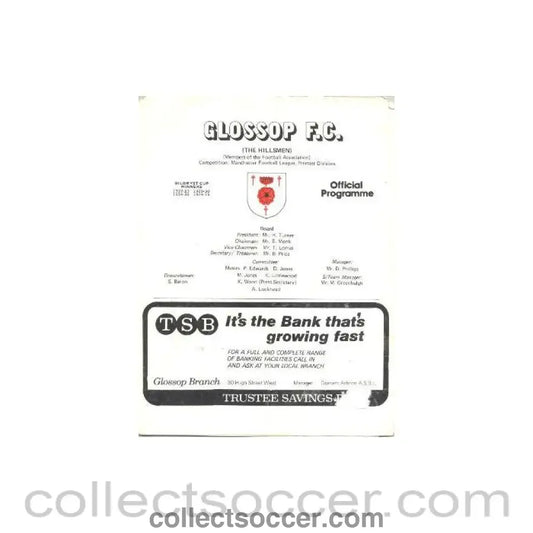 Glossop v Winsford United official programme unknown season F.A. Cup 1st Qualifying Round - Collect Soccer
