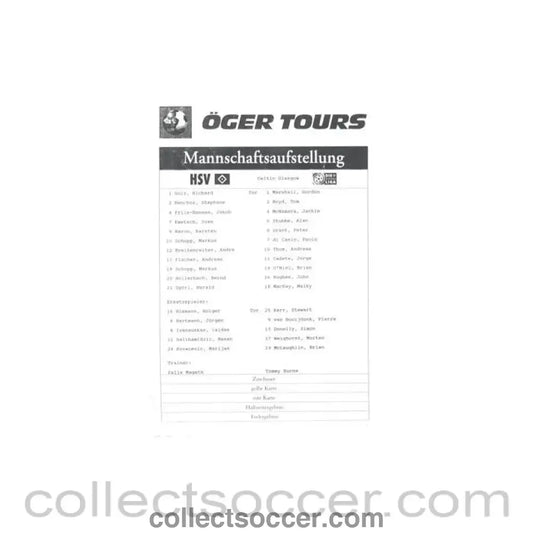 Hamburg v Celtic official teamsheet