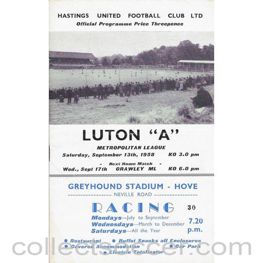 1958 Hastings United v Luton Town Football Programme - Collect Soccer