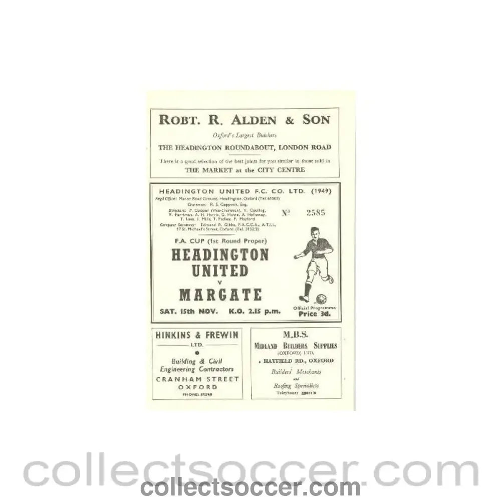Headington v Margate official programme - Collect Soccer