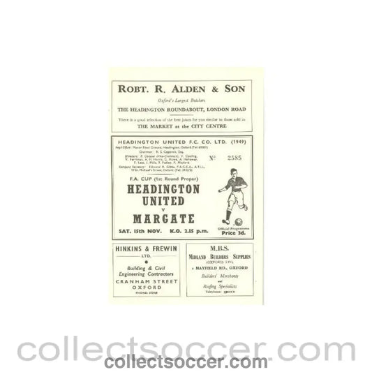 Headington v Margate official programme - Collect Soccer