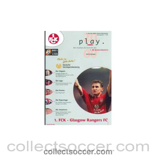 Kaiserslautern V Glasgow Rangers Programme - Collect Soccer