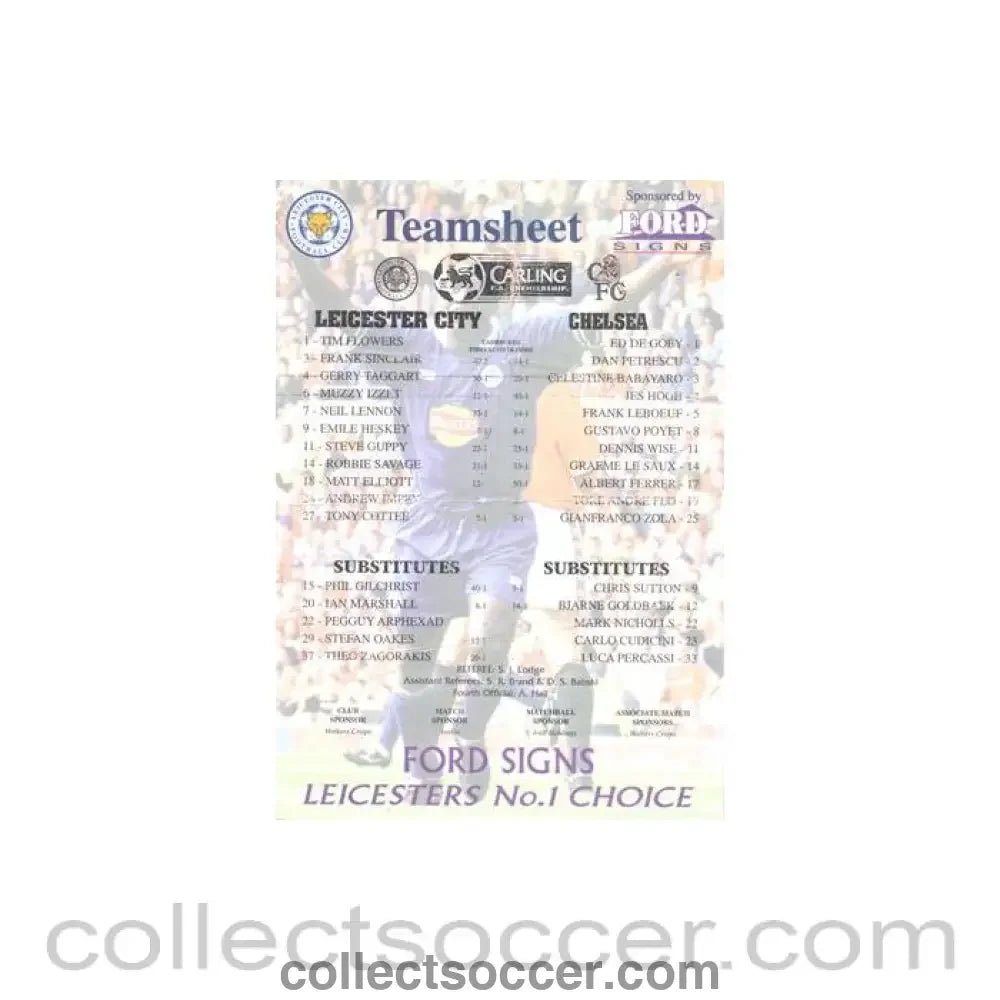 Leicester City v Chelsea official colour teamsheet - Collect Soccer