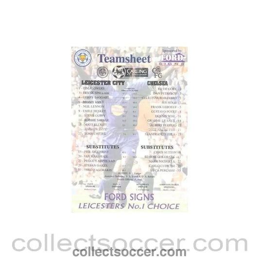 Leicester City v Chelsea official colour teamsheet - Collect Soccer
