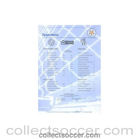 Leicester City v Chelsea official colour teamsheet - Collect Soccer