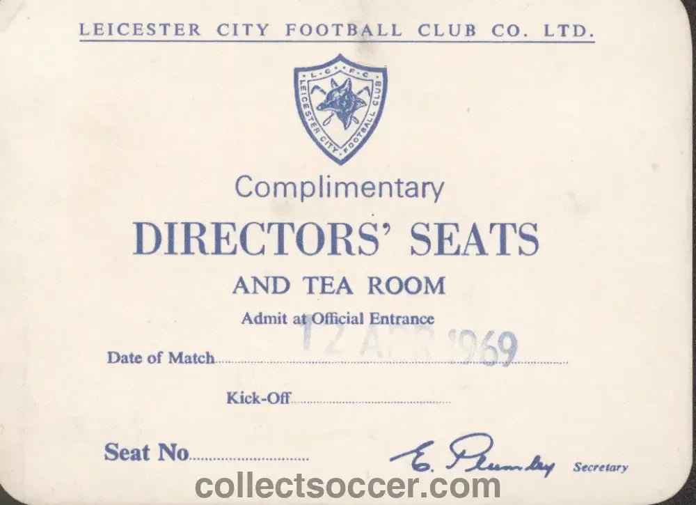 Leicester City v Liverpool 12/04/1969 Directors Seat Ticket - Collect Soccer