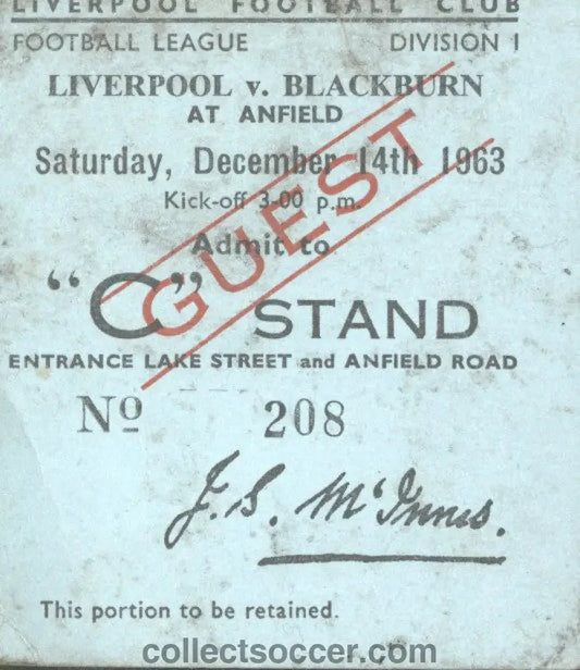 Liverpool v Blackburn 14/12/1963 Football Ticket - Collect Soccer