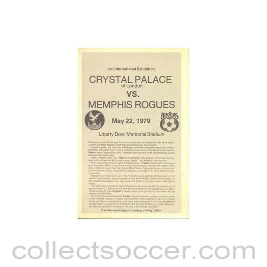 1979 - In the USA - Memphis Rogues v Crystal Palace official programme 22/05/1979 - Collect Soccer