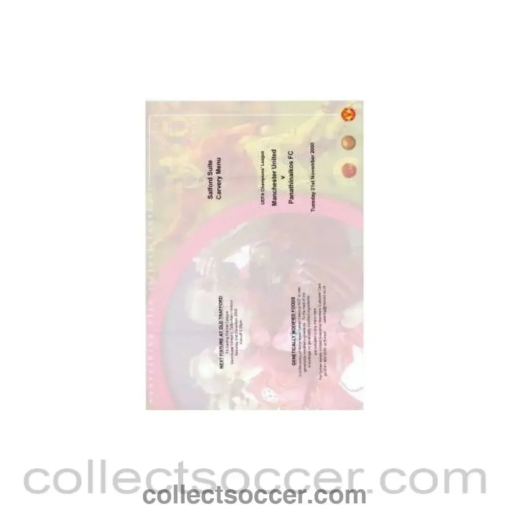 Menu Manchester United V Pantinaikos FC Salford Carvery Edition - Collect Soccer