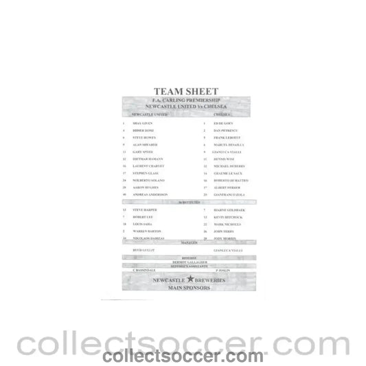 Newcastle United v Chelsea teamsheet Carling Premiership - Collect Soccer