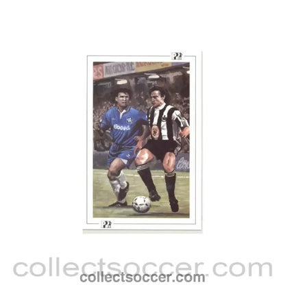 Newcastle United’s French International David Ginola about to feel the challenge of Chelsea’s Dutch International