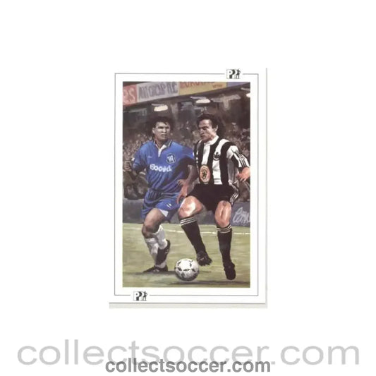 Newcastle United’s French International David Ginola about to feel the challenge of Chelsea’s Dutch International