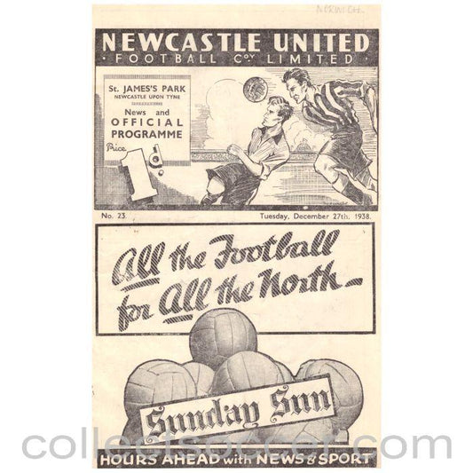 1938 Newcastle United v Norwich City Programme - Collect Soccer
