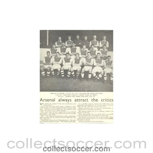 Newspaper cutting - article titled ’Arsenal Always Attract the Critics’ and a team photograph titled ’Arsenal on Parade’