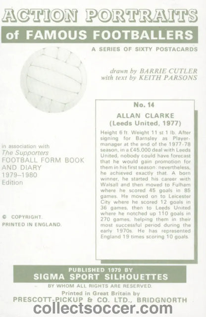 Original Sigma Card Allan Clarke of Leeds United FC in Mint Condition