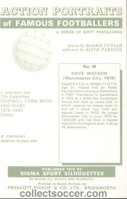 Original Sigma Card Dave Watson of Manchester Cityin Mint Condition