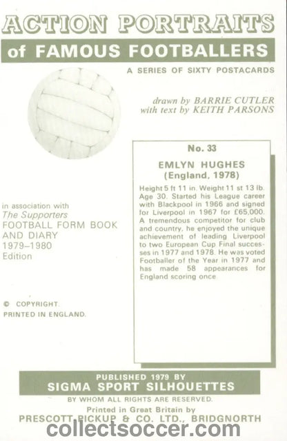Original Sigma Card Emlyn Hughes of England and Liverpool in Mint Condition.