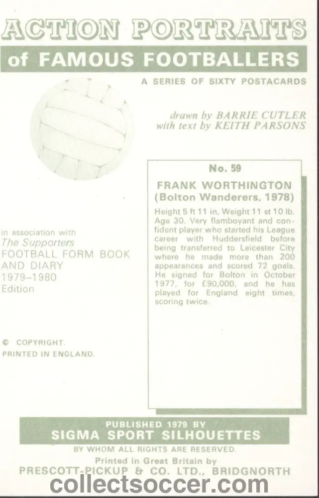 Original Sigma Card Frank Worthington Bolton Wanderers in Mint Condition
