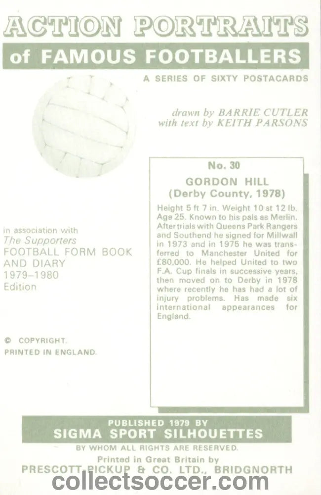 Original Sigma Card Gordon Hill of Derby County in Mint Condition