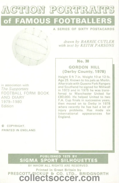Original Sigma Card Gordon Hill of Derby County in Mint Condition
