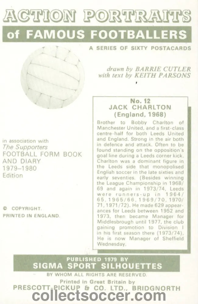 Original Sigma Card Jack Charlton of Leeds United and England in Mint Condition
