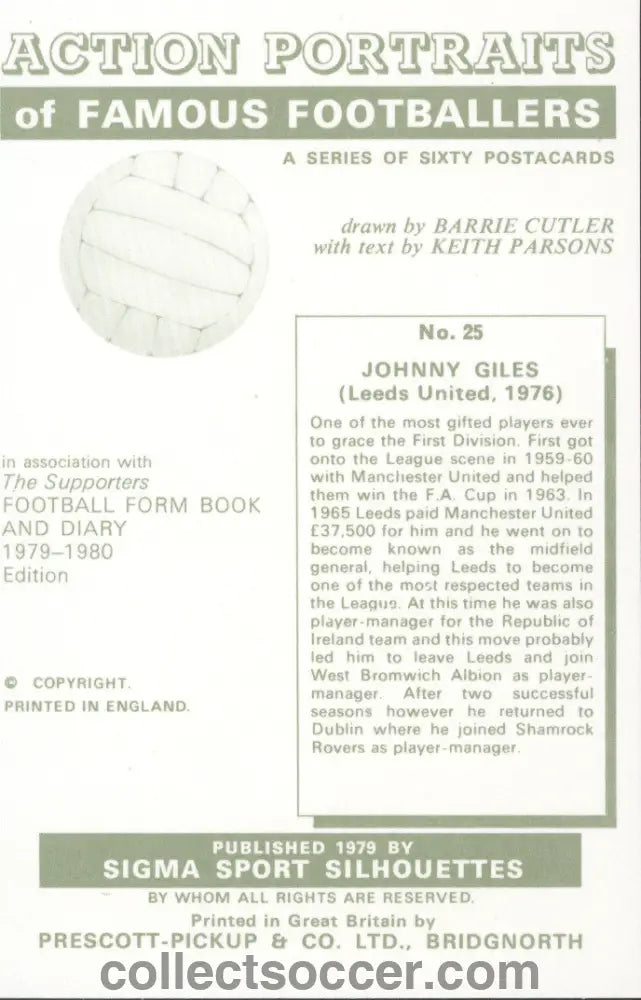 Original Sigma Card Johnny Giles Leeds United in Mint Condition