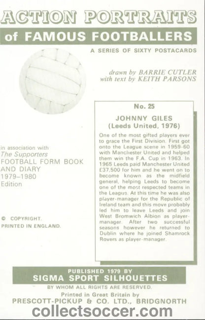 Original Sigma Card Johnny Giles Leeds United in Mint Condition