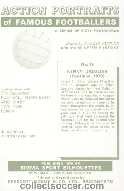 Original Sigma Card Kenny Dalglish of Liverpool and Scotland in Mint Condition