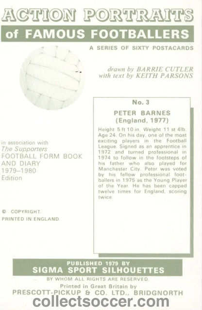Original Sigma Card Peter Barnes England and West Bromwich Albion in Mint Condition
