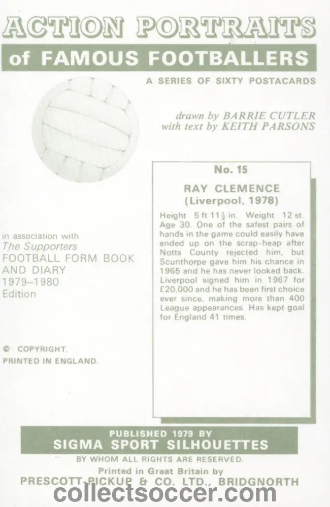 Original Sigma Card Ray Clemence Liverpool in Mint Condition