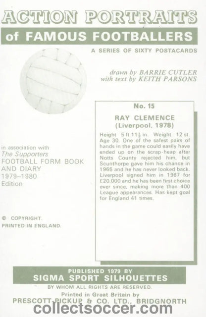 Original Sigma Card Ray Clemence Liverpool in Mint Condition