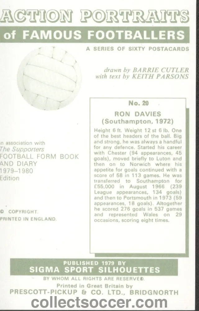 Original Sigma Card Ron Davies of Southampton in Mint Condition
