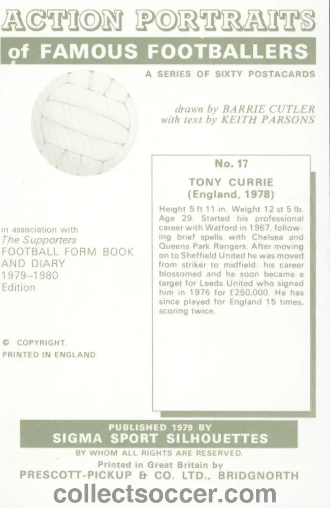 Original Sigma Card Tony Currie Leeds United and England in Mint Condition
