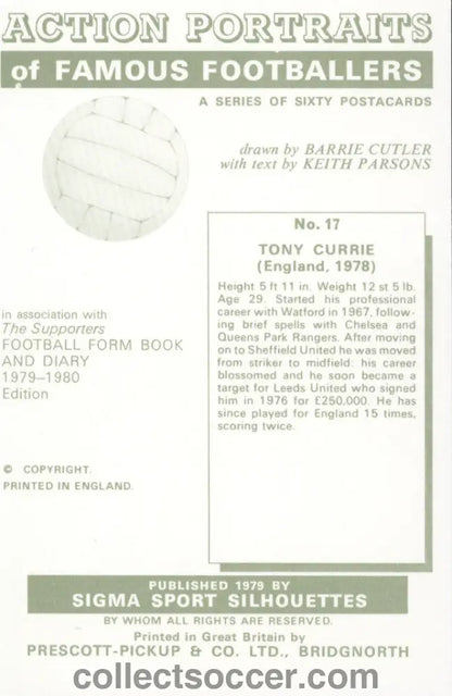 Original Sigma Card Tony Currie Leeds United and England in Mint Condition