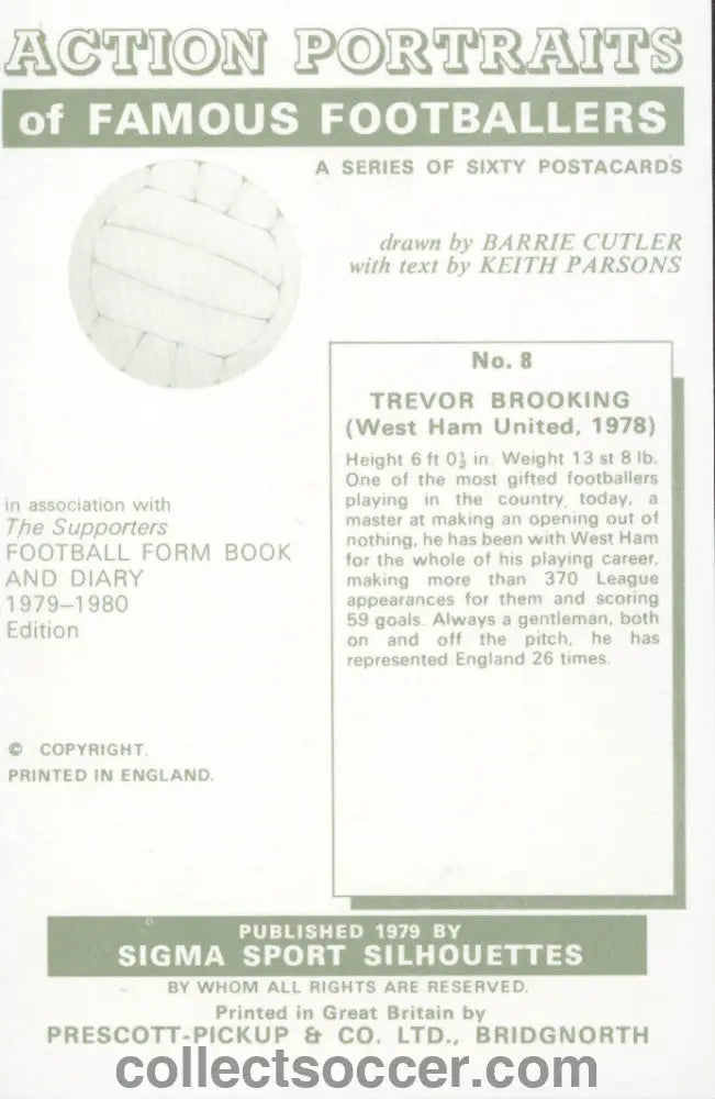 Original Sigma Card Trevor Brooking West Ham United in Mint Condition