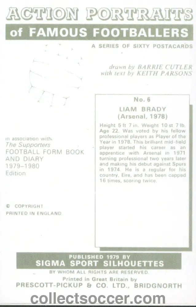 Original Sigma Sport Card Liam Brady Arsenal Mint Condition - Collect Soccer